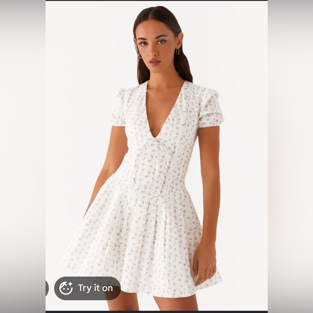 NWT Peppermayo Falling Water White Floral Mini Dress Corset Basque Waist 2
